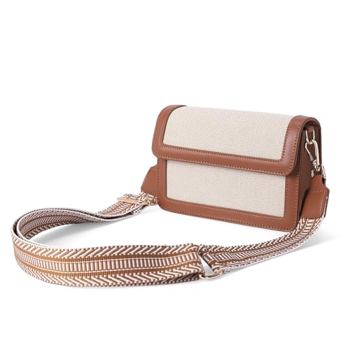 WESTBRONCO Kleine Umhängetasche, Gürteltasche für Damen, veganes Leder, Taillen-Geldbörse mit abnehmbarem Gürtel, Braun / Beige von WESTBRONCO