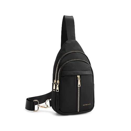 WESTBRONCO Schultertasche für Damen, klein, Nylon, leicht, große Kapazität, Crossbody-Tasche, A-Schwarz von WESTBRONCO