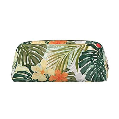 Vegetation Leaves with Hibiscus Flowers Unique Makeup and Storage Bag - Multifunctional Change and Pencil Bag - A Portable and Fashionable Essential for Travel and Office Use, Vegetationsblätter mit von WESTCH