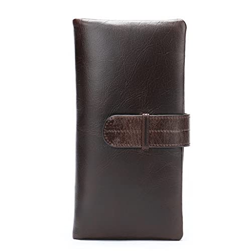 WESTCH Reißverschluss Herren Lange Geldbörse Vintage Rindsleder Männliche Clutch Geldbörse Telefonkartenhalter Leder Herrenbrieftaschen (Farbe: A, Größe: 19 * 9 cm) von WESTCH