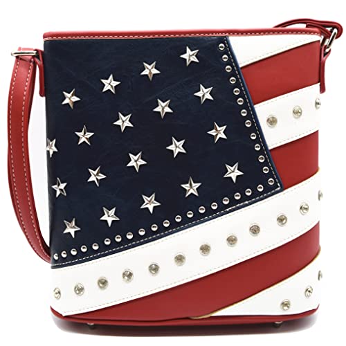 Amerikanische Flagge Sterne und Streifen Nieten Crossbody Handtasche Verdeckte Tragetasche Frauen Einzelne Umhängetasche, Rot Weiß Blau 2 #2, Einheitsgröße von WESTERN ORIGIN