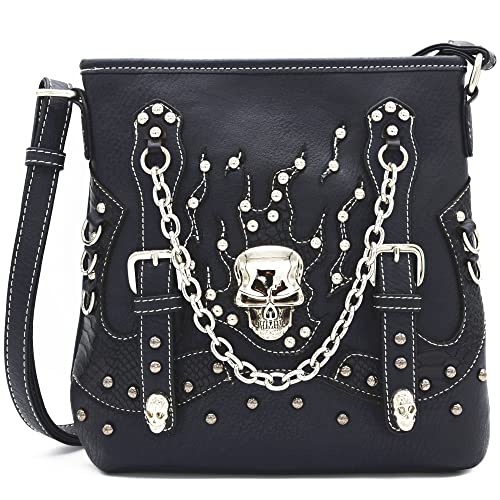 Sugar Skull Day of the Dead Cross Bone versteckte Tragetasche Frauen Crossbody Handtasche Schultertasche, #2 Schwarz, Gr??e L von WESTERN ORIGIN