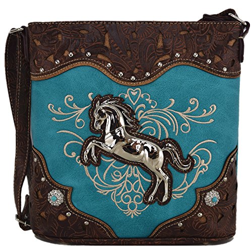 Western-Cowgirl-Stil Pferd Cross-Body Handtaschen versteckt tragen börsen Country Frauen Single Shoulder Bag, Blau (türkis), Large von WESTERN ORIGIN