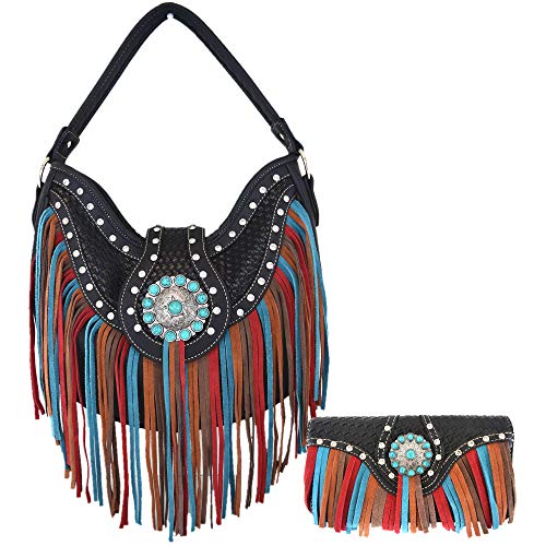 Western-Stil Fransen Conchos Edelstein Strass Nieten gewebtes Leder Geldbörse Landhandtasche Damen Schultertasche Geldbörse Set, #3 Black Set, Large Western-Stil Fransen Conchos Edelstein Strass Nieten gewebtes Leder Geldbörse Landhandtasche Damen Schultertasche Geldbörse Set, #3 Black Set, Large von WESTERN ORIGIN