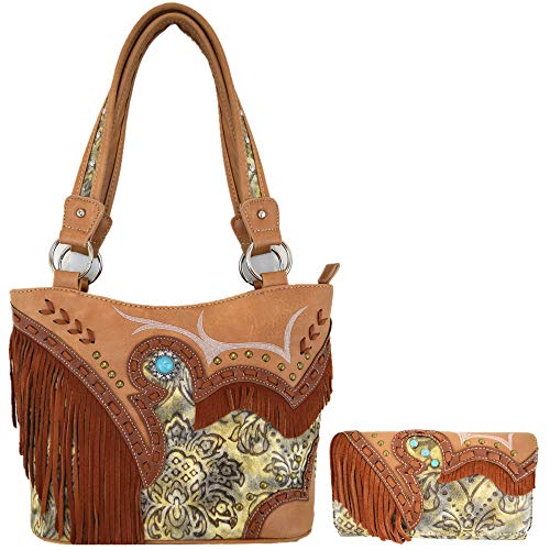 Western-Stil Fransen Leder versteckt börse Handtasche Damen Schultertasche börse Set, (Tan Set), Large von WESTERN ORIGIN
