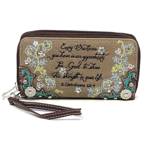 Western Style Damen Geldbörse mit Reißverschluss und doppeltem Reißverschluss mit abnehmbarem Handgelenkriemen Kartenbörse Clutch Continental Wallet, #2 Braun, Cowgril Trendy Western Style Damen von WESTERN ORIGIN