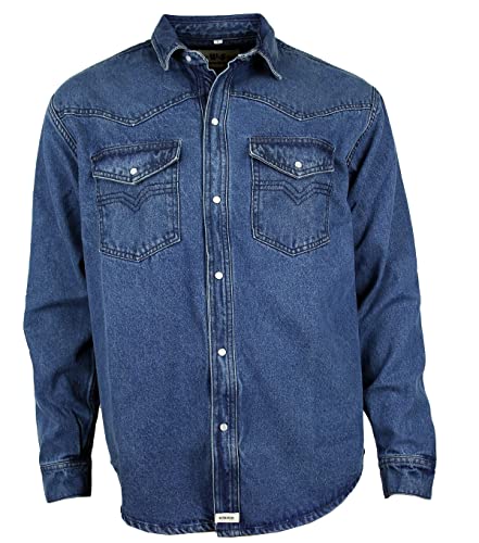 Herren Denim Jeanshemd Hemd Langarm Blau Druckknöpfe Größe 2XL von WESTERN-SPEICHER