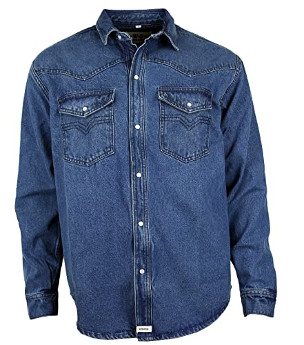 WESTERN-SPEICHER Herren Denim Jeanshemd Hemd Langarm Blau Druckknöpfe Größe 5XL von WESTERN-SPEICHER