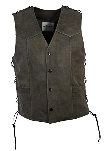 WESTERN-SPEICHER Lederweste Herren Biker Trucker Weste Leder Kutte Braun Used Look Druckknöpfe Größe 4XL von WESTERN-SPEICHER