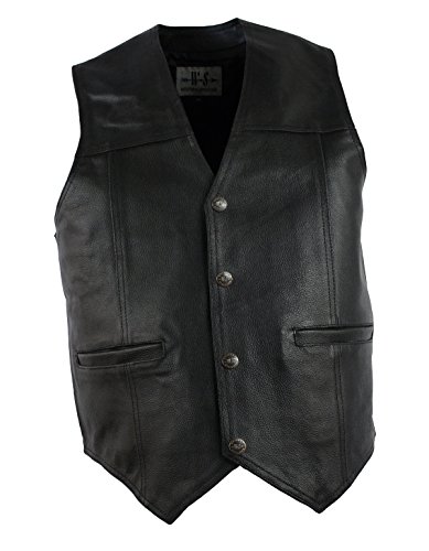 Lederweste Herren Biker Trucker Weste Leder Kutte Freizeitweste Schwarz Druckknöpfe Größe 4XL von WESTERN-SPEICHER
