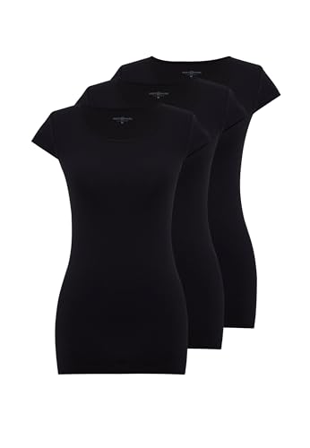 T Shirt Damen Atmungsaktiv Baumwolle 3er Pack Halbarm Unterhemd Basic Shirt Damen Schwarz Tank Top - XL von WESTMARK LONDON