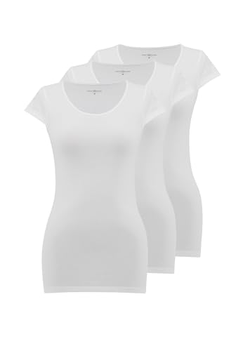 T Shirt Damen Atmungsaktiv Baumwolle 3er Pack Halbarm Unterhemd Basic Shirt Damen Weiß Tank Top - S von WESTMARK LONDON