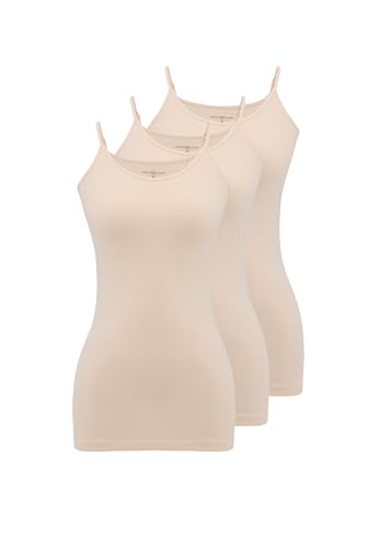 Unterhemden Damen Baumwolle Spaghetti Tops 3er Pack L Basic Tank Top Damen Beige Feinripp mit Verstellbaren Trägern Camisole von WESTMARK LONDON