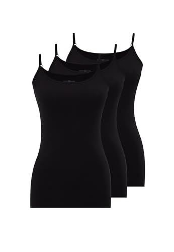 Unterhemden Damen Baumwolle Spaghetti Tops 3er Pack L Basic Tank Top Damen Schwarz Feinripp mit Verstellbaren Trägern Camisole Unterhemden Damen Baumwolle Spaghetti Tops 3er Pack L Basic Tank Top Damen Schwarz Feinripp mit Verstellbaren Trägern Camisole von WESTMARK LONDON