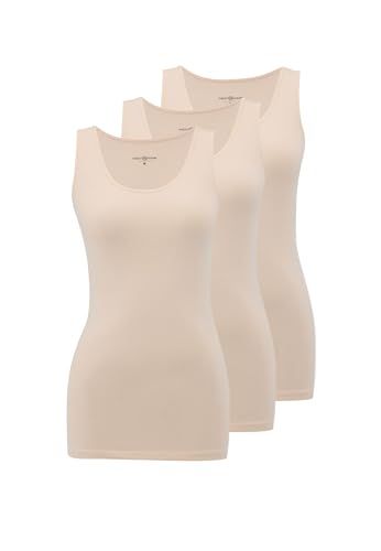 WESTMARK LONDON Damen Baumwolle 3er Pack Ärmellos Beige Feinripp Unterhemden Tops L, Basic Lang Tank Top Damen, 95% Cotton, 5% Elasthane von WESTMARK LONDON