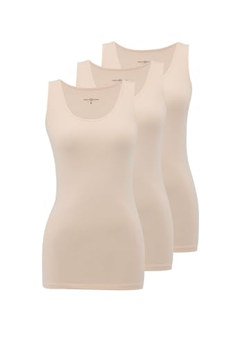 WESTMARK LONDON Damen Baumwolle 3er Pack Ärmellos Beige Feinripp Unterhemden Tops S, Basic Lang Tank Top Damen, 95% Cotton, 5% Elasthane von WESTMARK LONDON