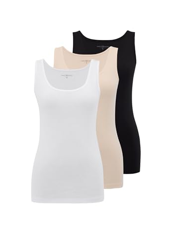 WESTMARK LONDON Damen Baumwolle 3er Pack Ärmellos Schwarz, Weiß, Beige Feinripp Unterhemden Tops XL, Basic Lang Tank Top Damen, 95% Cotton, 5% Elasthane von WESTMARK LONDON