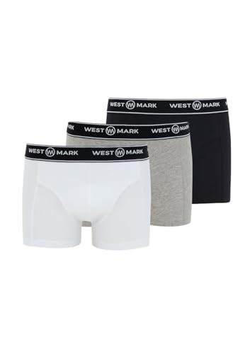 WESTMARK LONDON Herren Baumwolle 3er Pack Unterhosen Schwarz, Weiß, Grau (M) Boxershorts mit elastischem Bund von WESTMARK LONDON