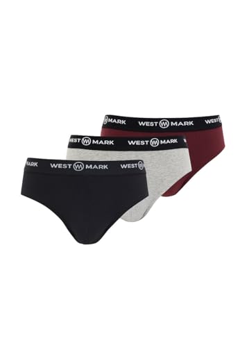 WESTMARK LONDON Herren Unterhosen Baumwolle 3er Pack Größe S Slip Unterhosen Männer mit elastischem Bund Graue Melange, Bordeaux, Marine Unterwäsche Herren Slips von WESTMARK LONDON