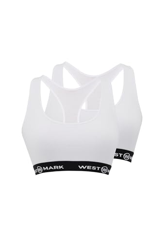 WESTMARK LONDON Sport BH Damen Bralette 2er Pack Bra, Weißes Bustier Ohne Bügel - M, Baumwoll-Mix Bequemen Bustier Damen Starker Halt, Sportunterwäsche von WESTMARK LONDON
