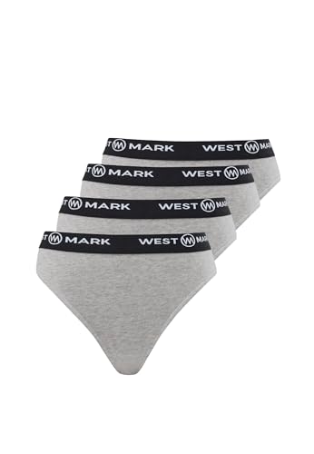 WESTMARK LONDON Tangas Damen Baumwolle 4X Paar, Grau - M Unterwäsche Frauen, String & Tanga Damen Underwear, Baumwoll Strings mit elastischem Bund, Basic Set von WESTMARK LONDON