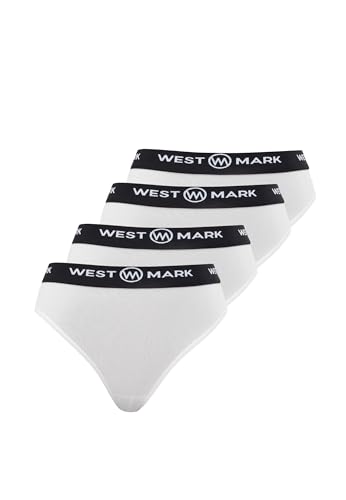 WESTMARK LONDON Tangas Damen Baumwolle 4X Paar, Weiß - XL Unterwäsche Frauen, String & Tanga Damen Underwear, Baumwoll Strings mit elastischem Bund, Basic Set von WESTMARK LONDON