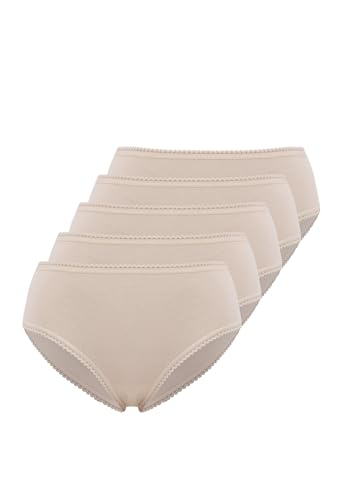 WESTMARK LONDON Unterhosen Damen Baumwolle Bequeme Slip Atmungsaktiv Damen Unterwäsche für Frauen 5er Pack Slips Taille Brazilian Feinripp mit Spitze Beige S Cotton Slips, Regular Fit Underwear von WESTMARK LONDON