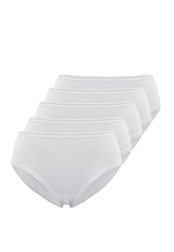 WESTMARK LONDON Unterhosen Damen Baumwolle Bequeme Slip Atmungsaktiv Damen Unterwäsche für Frauen 5er Pack Slips Taille Brazilian Feinripp mit Spitze Weiß M Cotton Slips, Regular Fit Underwear von WESTMARK LONDON