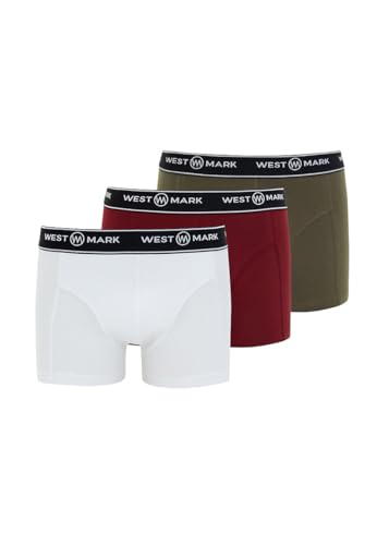 WESTMARK LONDON Unterhosen Männer Baumwolle 3er Pack S Boxershorts Herren Boxershorts in Weiß, Khaki und Bordeaux mit elastischem Bund von WESTMARK LONDON