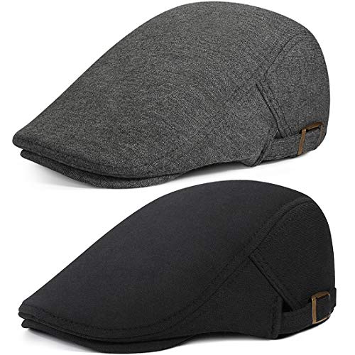 WETOO Herren Flat Cap Gatsby Newsboy Lvy Irish Hats Driving Cabbie Jagd Cap, A9-Baumwolle-Schwarz + Dunkelgrau, Einheitsgröße von WETOO