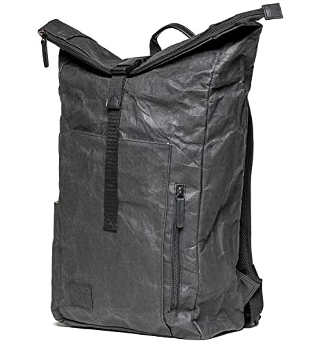 WETRAVELTHEWORLD.DE PaperFriend® Papier Rucksack 24L: Laptopfach 16 Zoll, Rucksack Damen & Herren, Vegan, Wasserabweisend, Robust & Reissfest, Seitentasche, Schwarz, Verbesserte Version 2025 von WETRAVELTHEWORLD.DE