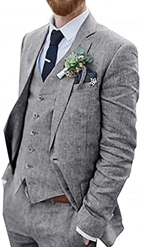 3 Stück Vintage Leinenanzüge, lässige Mode Slim Jacke Blazer + Weste + Hosen Smoking for Hochzeiten und Geschäft (Farbe : Gray, Größe : 54) von WETRIM