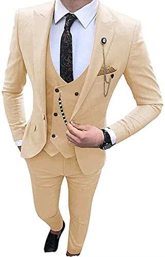 3 -teiliges Slim Fit Fashion Casual formelle farbige Blazer -Weste Pants Prom Smokedo Herrenanzüge for Hochzeitsfeier (Farbe : Champagner, Größe : 54) von WETRIM