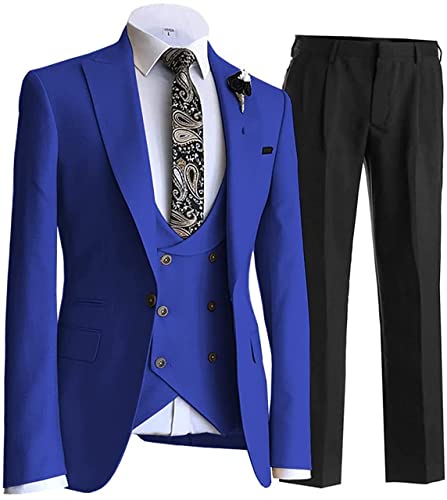 3 -teiliges reguläres fit doppelt baceed Prom Tuxedo Hochzeitsbräutigam Herrenanzüge Jacke Blazer + Weste + Hose (Farbe : Royal, Größe : 48) von WETRIM