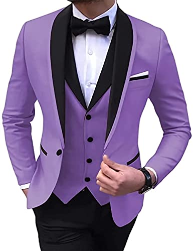 WETRIM 3-teilige feste Farbanzüge vordere Schal-Revers-Smokinganzug, Blazer+Weste+Hose for Hochzeiten und Geschäft (Farbe : Violett, Größe : 54) von WETRIM