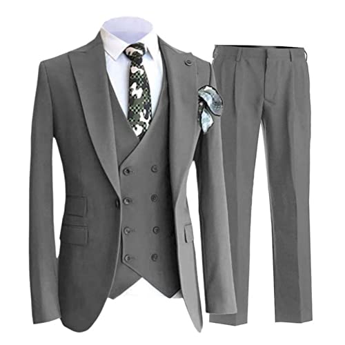 WETRIM Herren Doppelbrusthochzeit Bräutigam Blazer Anzug 3 Teile Slim Fit Business Blazer Weste Hosen (Farbe : Gray, Größe : 58) von WETRIM