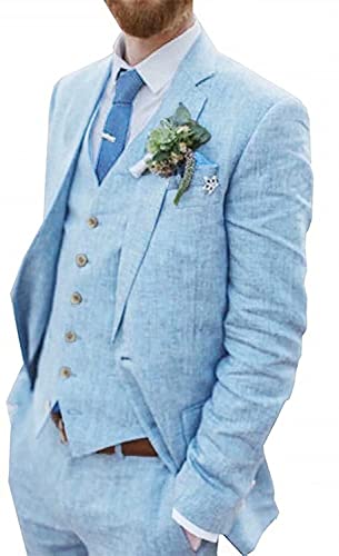 WETRIM Retro Blauer Leinenanzug for Männer Casual Hochzeitsanzug for Männer Seersucker Anzug Slim Fit 3 Stück Jacke Blazer Bräutigam Smoking (Farbe : Blue, Größe : 60) von WETRIM