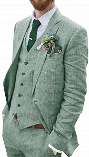 WETRIM Retro Blauer Leinenanzug for Männer Casual Hochzeitsanzug for Männer Seersucker Anzug Slim Fit 3 Stück Jacke Blazer Bräutigam Smoking (Farbe : Light Green, Größe : 46) von WETRIM