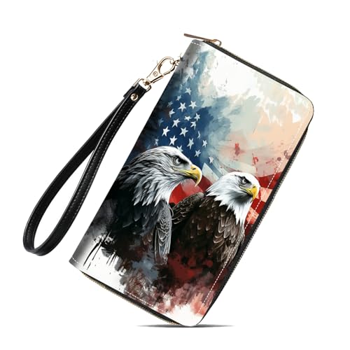 WEUIUJKILO Geldbörse Damen Große Kapazität, Hai-Druck Design Tragbare PU Leder Reißverschluss Rund Geldbörse Multifunktionale Clutch Geldbörse für Bargeld/Karte/Münze/Smartphone, Patriotische WEUIUJKILO Geldbörse Damen Große Kapazität, Hai-Druck Design Tragbare PU Leder Reißverschluss Rund Geldbörse Multifunktionale Clutch Geldbörse für Bargeld/Karte/Münze/Smartphone, Patriotische von WEUIUJKILO