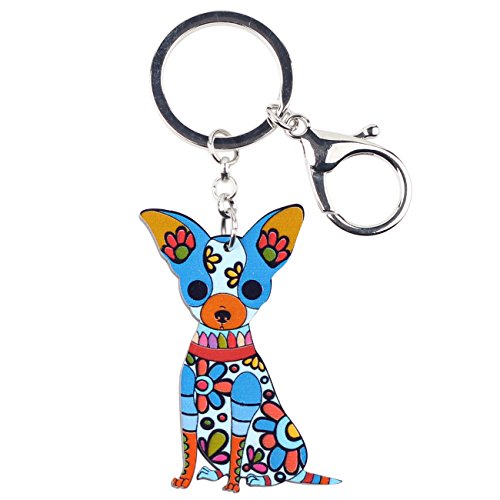 WEVENI Acryl Chihuahua Hund Schlüsselanhänger Niedliche Schlüsselanhänger Zubehör für Frauen Mädchen Tasche Auto (Blau) von WEVENI