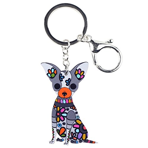 WEVENI Acryl Chihuahua Hund Schlüsselanhänger Niedliche Schlüsselanhänger Zubehör für Frauen Mädchen Tasche Auto (Grau) von WEVENI JEWELRY