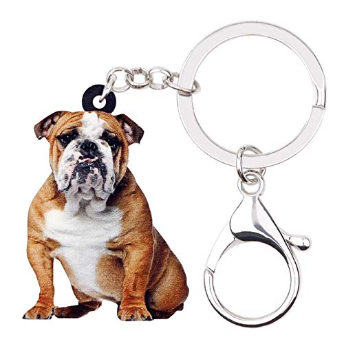 WEVENI Acryl Englische Bulldogge Schlüsselanhänger Haustiere Schlüsselring Schmuck Charms für Damen Frauen Mädchen Brieftasche Tasche (Braun) von WEVENI JEWELRY
