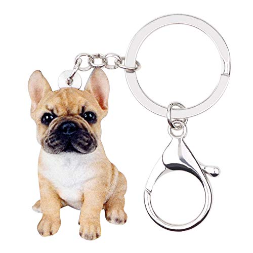 WEVENI Acryl Französisch Bulldogge Schlüsselanhänger Haustier Schlüsselanhänger Schmuck für Frauen Mädchen Tasche Auto Brieftasche Charms (Beige) von WEVENI JEWELRY