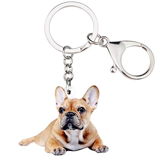 WEVENI Acryl Französisch Bulldogge Schlüsselanhänger Haustier Schlüsselanhänger Schmuck für Frauen Mädchen Tasche Auto Brieftasche Charms (Braun) von WEVENI JEWELRY