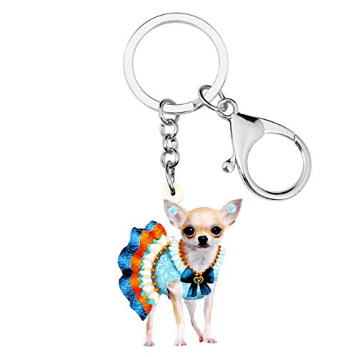 WEVENI Acryl Kleid Chihuahua Hund Schlüsselanhänger Zubehör Modeschmuck für Frauen Mädchen Tasche Geldbörse Charms (Mehrfarbig) von WEVENI JEWELRY