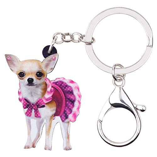 WEVENI Acryl Kleid Chihuahua Hund Schlüsselanhänger Zubehör Modeschmuck für Frauen Mädchen Tasche Geldbörse Charms (Rot) von WEVENI JEWELRY