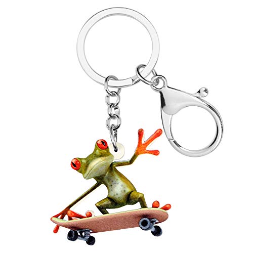 WEVENI Acryl Niedlich Skateboard Frosch Schlüsselanhänger Auto Tasche Geldbörse Charm Schmuck für Frauen Mädchen, mehrfarbig von WEVENI