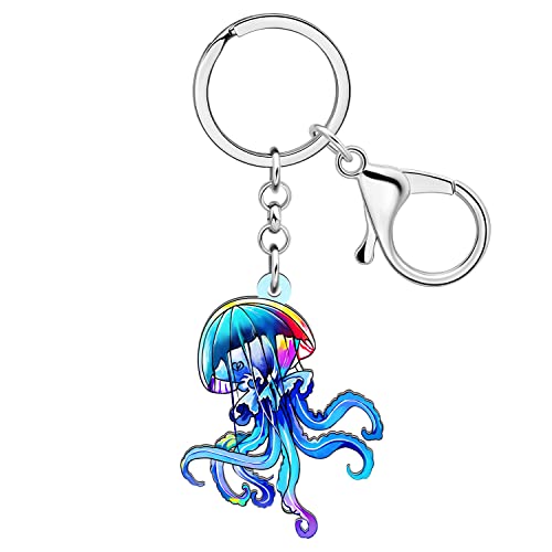 WEVENI Acryl Quallen Schlüsselanhänger Hai Schlüsselring Oktopus Krabbe Schildkröte Charms Für Frauen Mädchen Brieftasche Handtasche Zubehör (Qualle D) von WEVENI JEWELRY