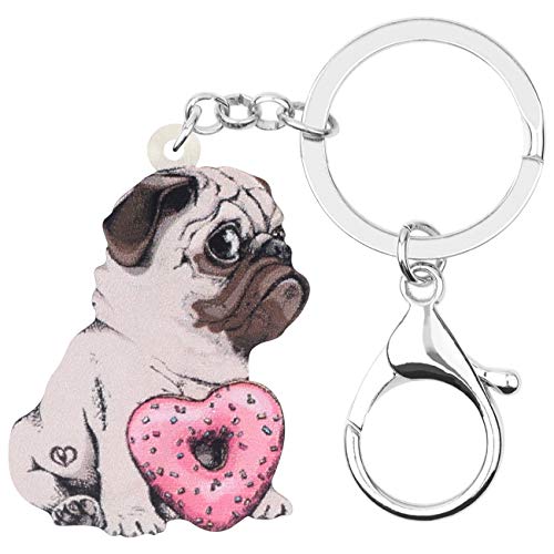 WEVENI Acryl Valentinstag Herz Donuts Mops Hund Schlüsselanhänger Neuheit Schmuck für Frauen Mädchen (Mehrfarbig) von WEVENI JEWELRY