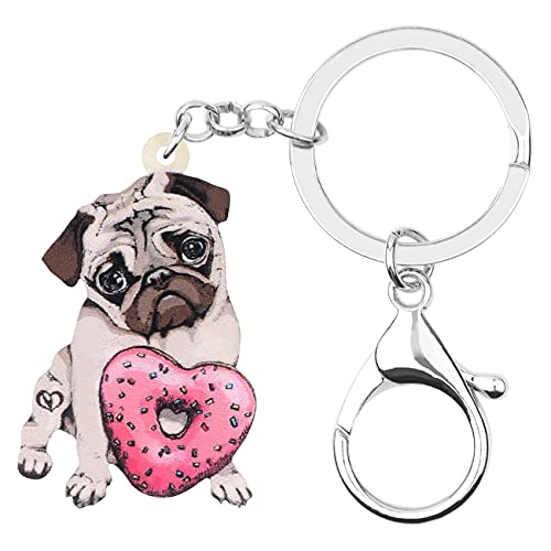 WEVENI Acryl Valentinstag Herz Donuts Mops Hund Schlüsselanhänger Neuheit Schmuck für Frauen Mädchen (Rot) von WEVENI JEWELRY